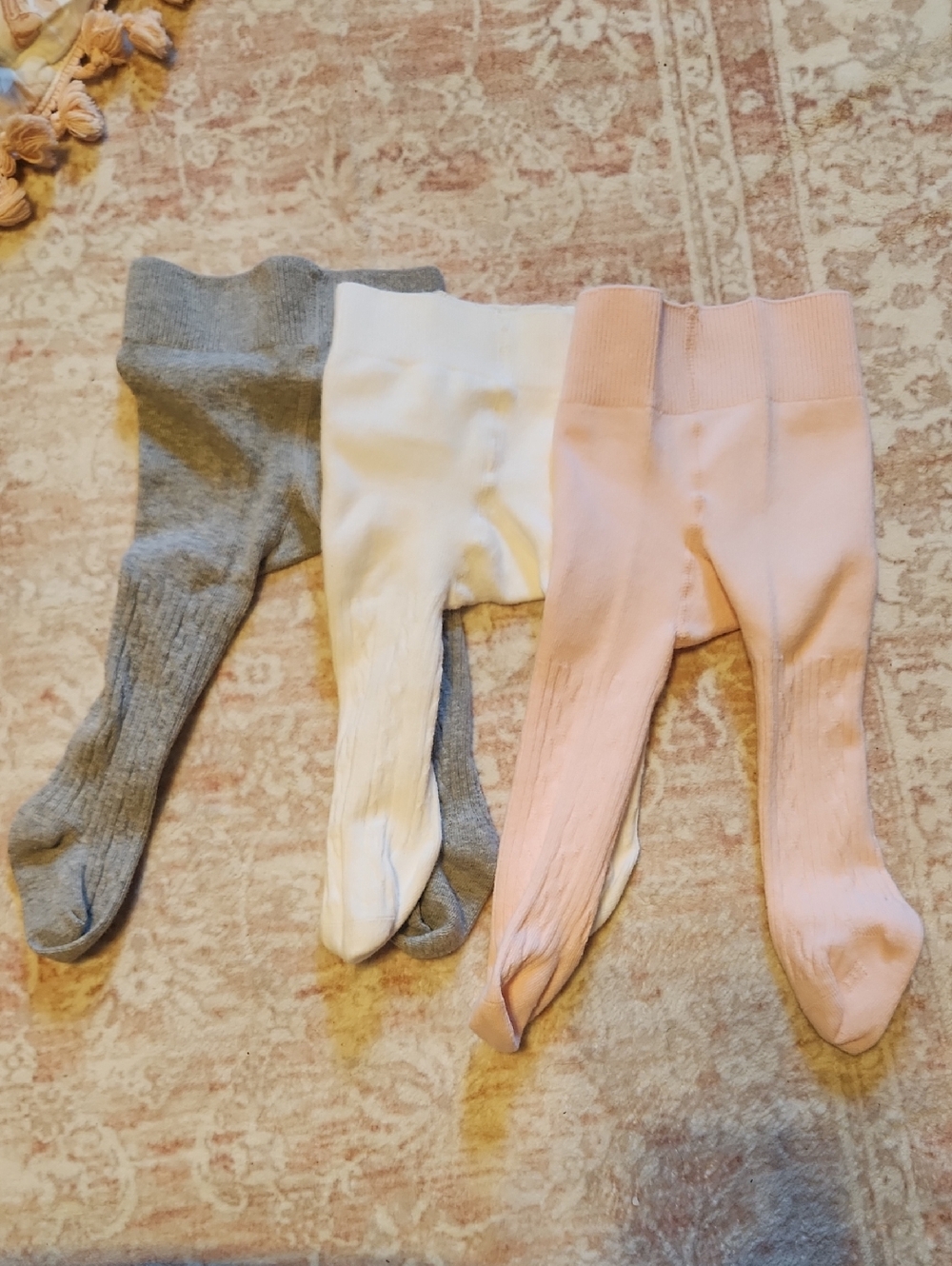 Newborn Cotton Tights - Gray, White & Pink